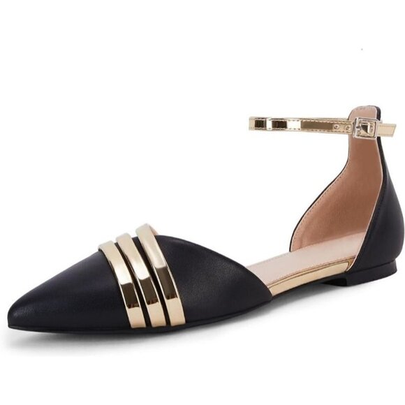 NIB Rilista Women's Pointed Toe D'Orsay Ankle Strap Ballet Flats Shoes Size 9 1/ - Picture 1 of 2